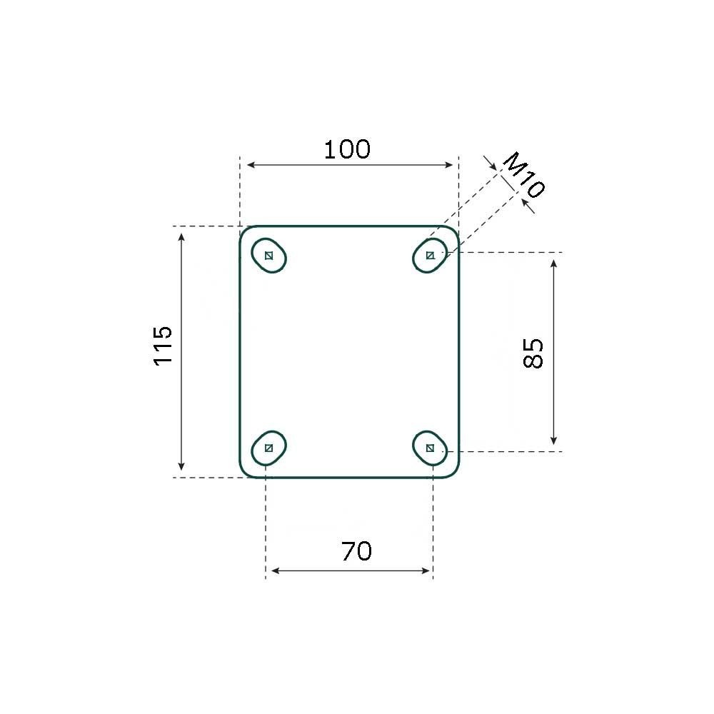 Zwenkwiel PU 300x4 - 80 kg - totale hoogte 300 mm