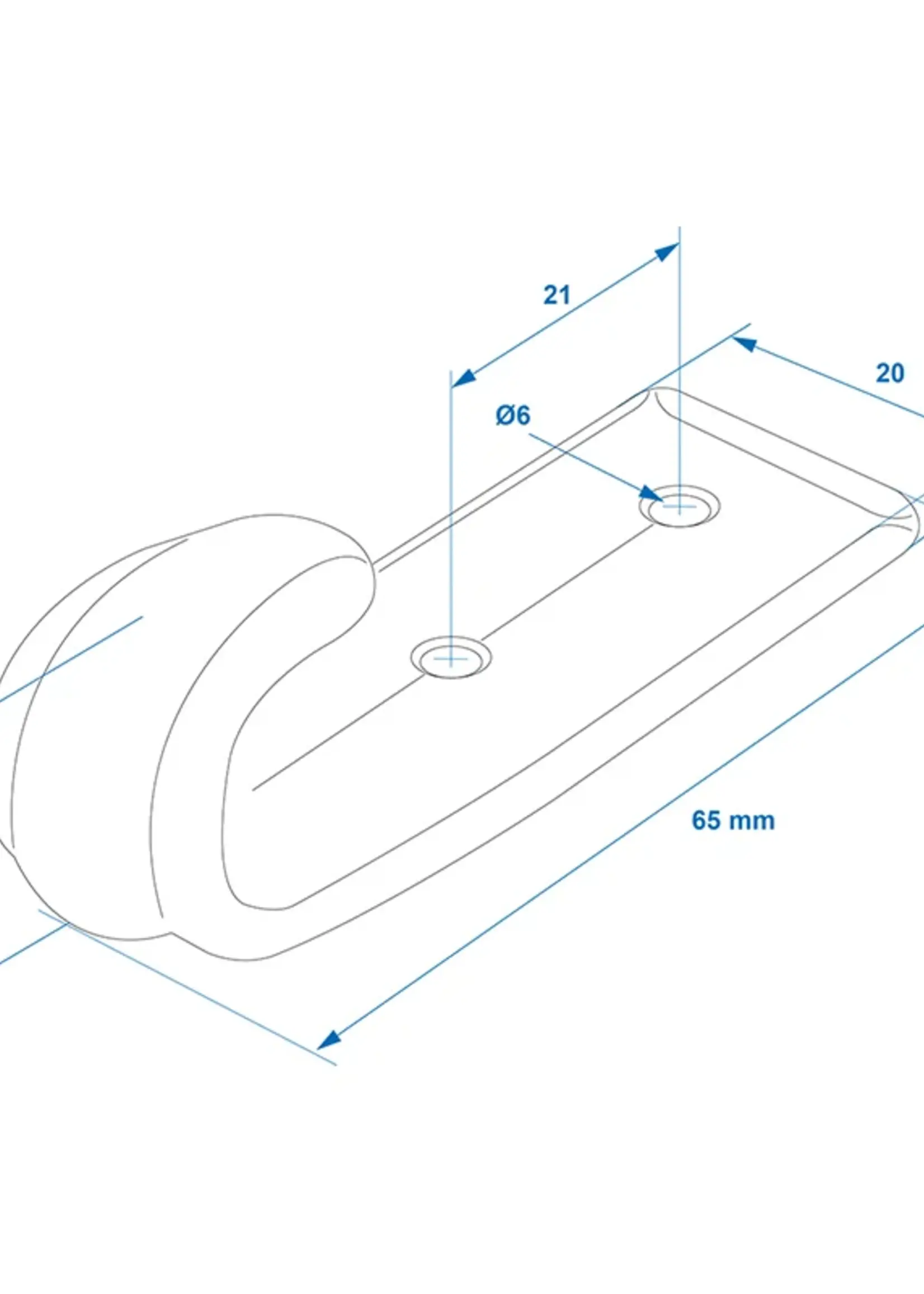 Cantonal Opschroefbare kunststof haak - 65x20 mm - 1 stuk
