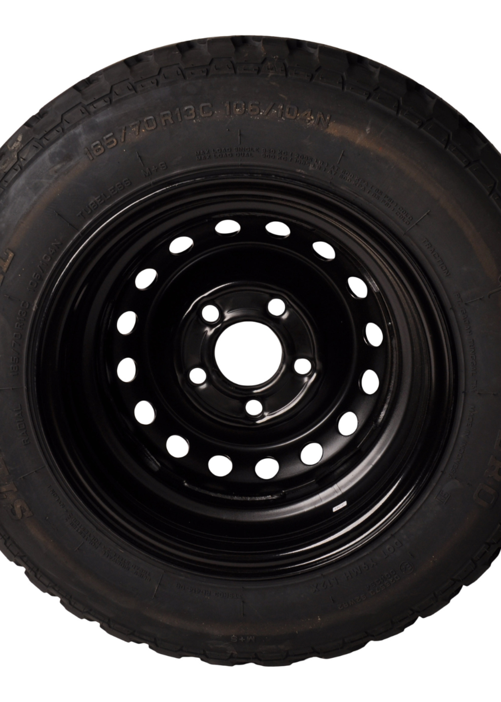Savero Compleet wiel met offroad profiel en zwarte velg  - 185/70R13C  band + velg - mercedes steek: 5x112 - draagvermogen 950 kg -  67 mm naafdiameter