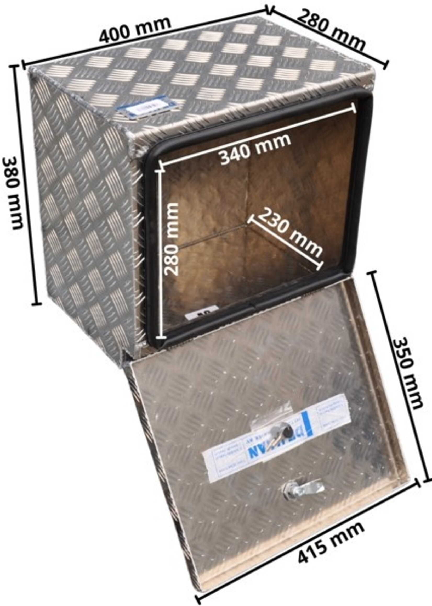De Haan DE HAAN BOX S - waterdichte en stofdichte aluminium traanplaat disselbak 400x380x295 mm - voorzien van vlinderslot of spansluiting