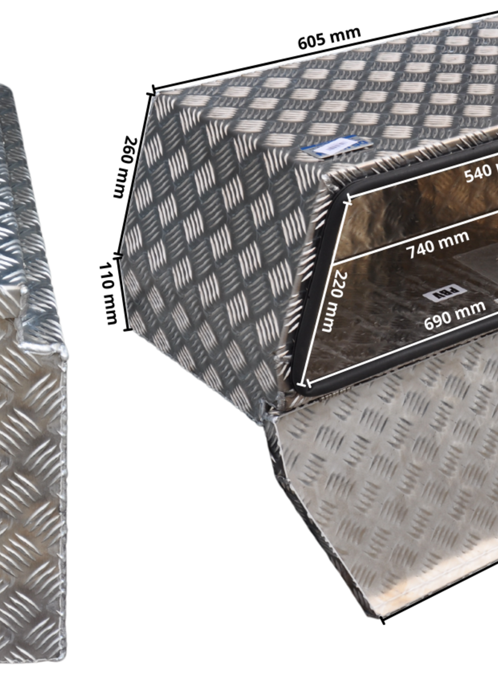 De Haan DE HAAN BOX PBV - waterdichte en stofdichte aluminium traanplaat disselbak 750x320x400 mm - voorzien van vlinderslot