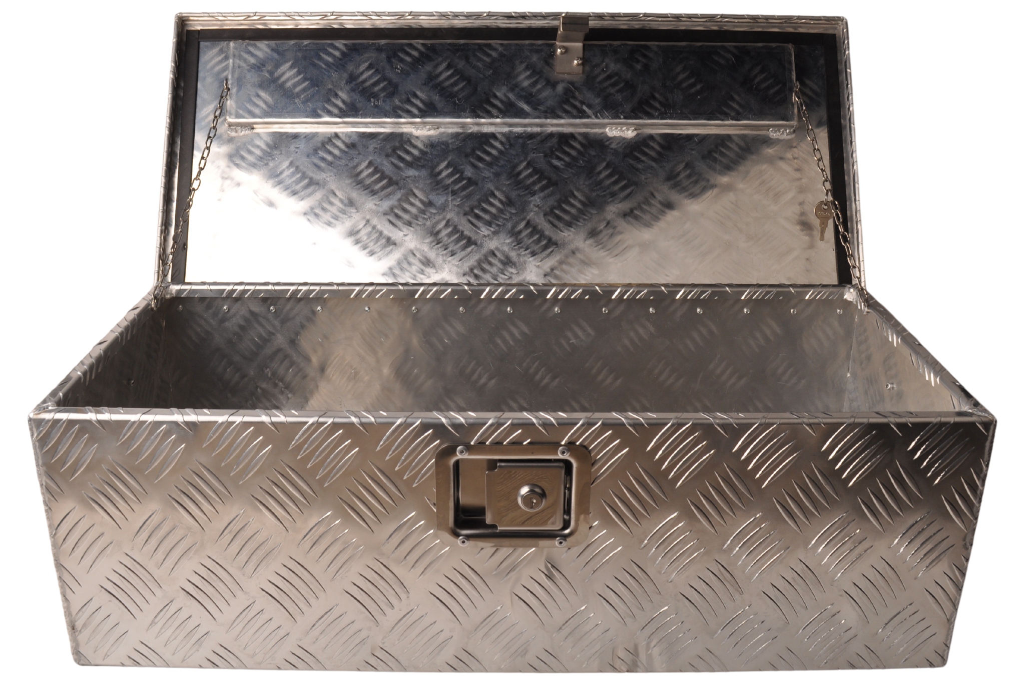 Traanplaat aluminium disselkist/gereedschapkist/disselbak met handvaten 765x330x245 mm - inclusief geïntegreerd slot - 2,5 mm dik materiaal