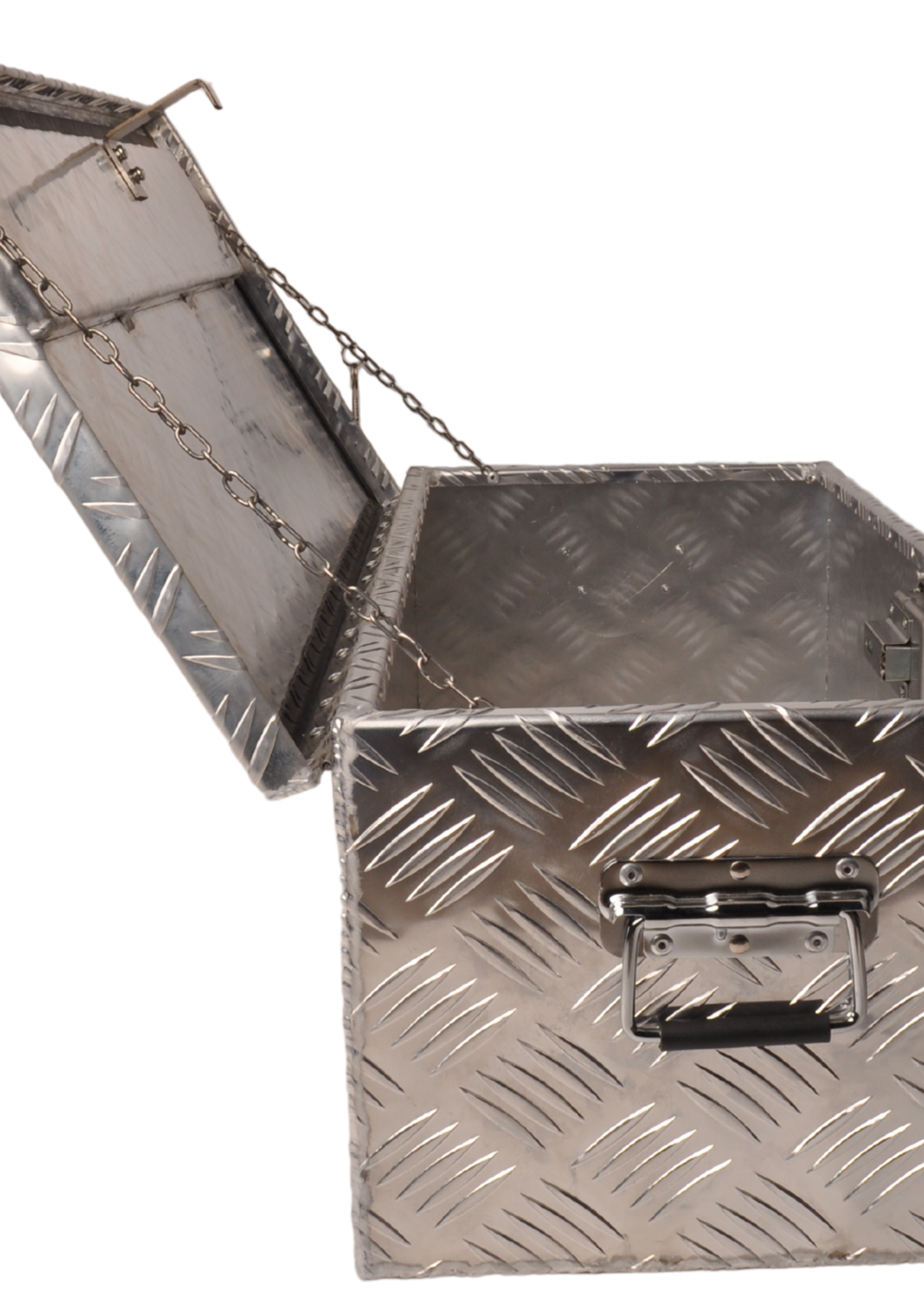 Cantonal Traanplaat aluminium disselkist/gereedschapkist/disselbak met handvaten 765x330x245 mm -  inclusief geïntegreerd slot - 2,5 mm dik materiaal
