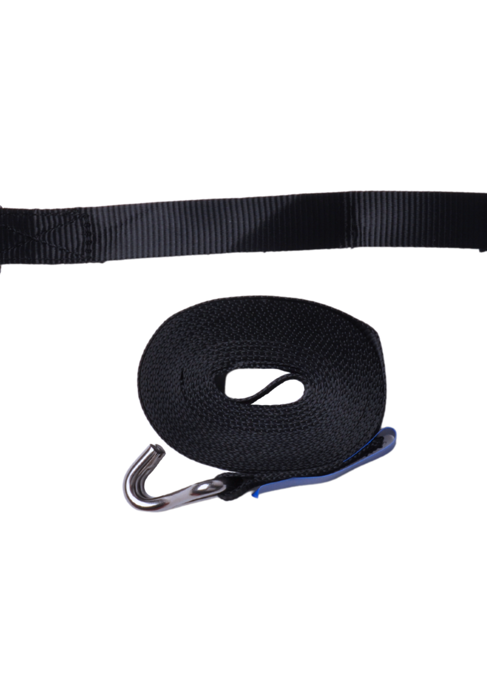 Cantonal Spanband set van 2 stuks  zwart 570x2,5 cm (400 kg) - met RVS haak en ratel