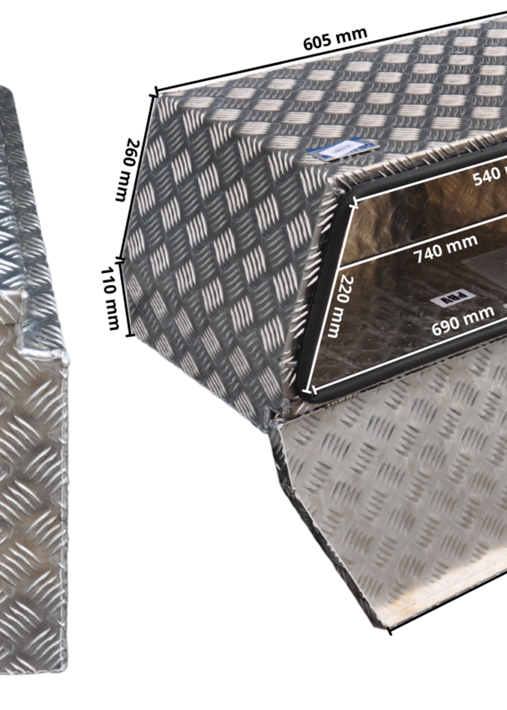 De Haan DE HAAN BOX PBV - waterdichte en stofdichte aluminium traanplaat disselbak 750x320x400 mm - voorzien van vlinderslot