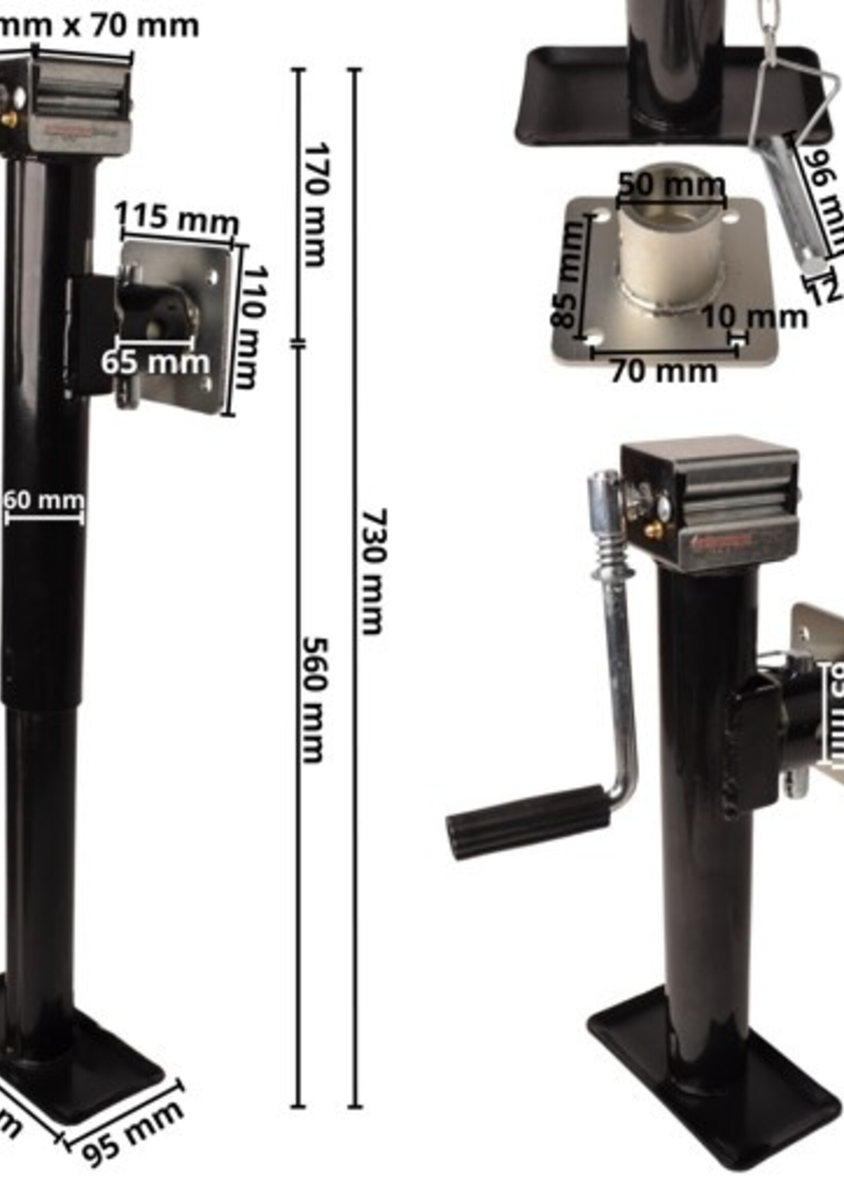Cantonal Set van twee kantelbare en uitdraaibare steunpoten - 43-73  cm - 1000 kg - inclusief flens
