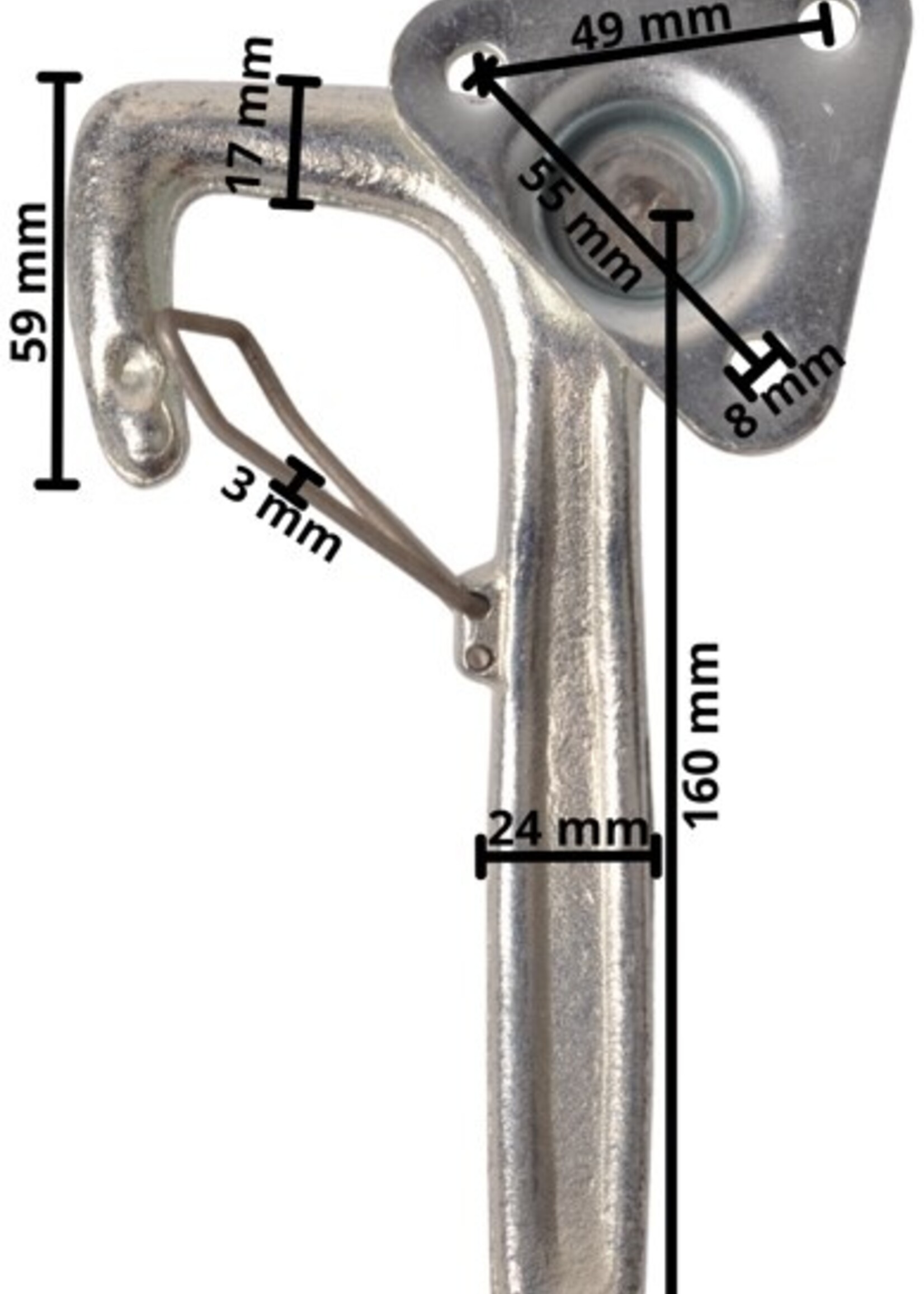 Cantonal Haaksluiting LINKS klein type 1 met veer (kleine bevestigingsplaat)