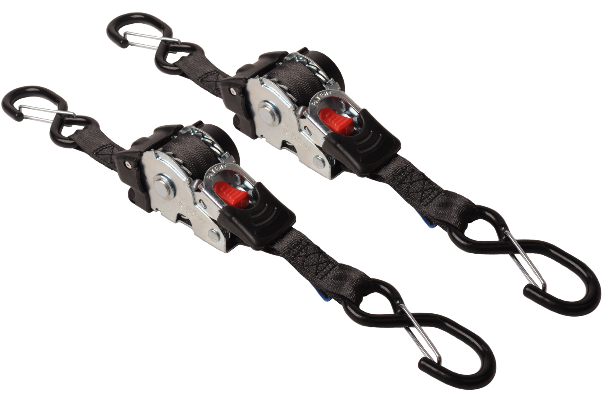 Automatisch oprollende spanband 180x2,5 cm - met S-haken en borgveer - 600 kg - set van 2 stuks