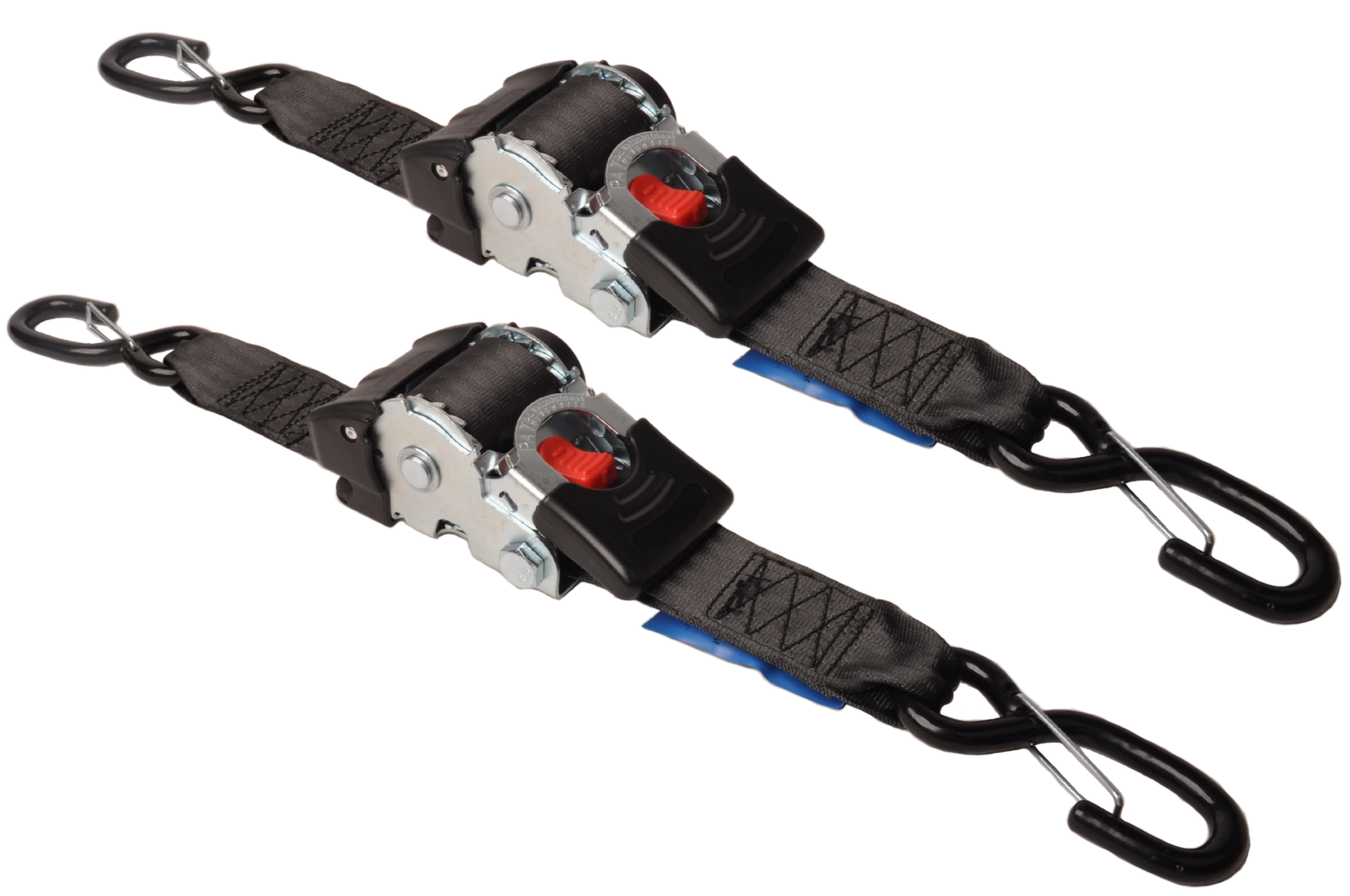 Automatisch oprollende spanband 180x5 cm - met S-haken en borgveer - 1500 kg - set van 2 stuks