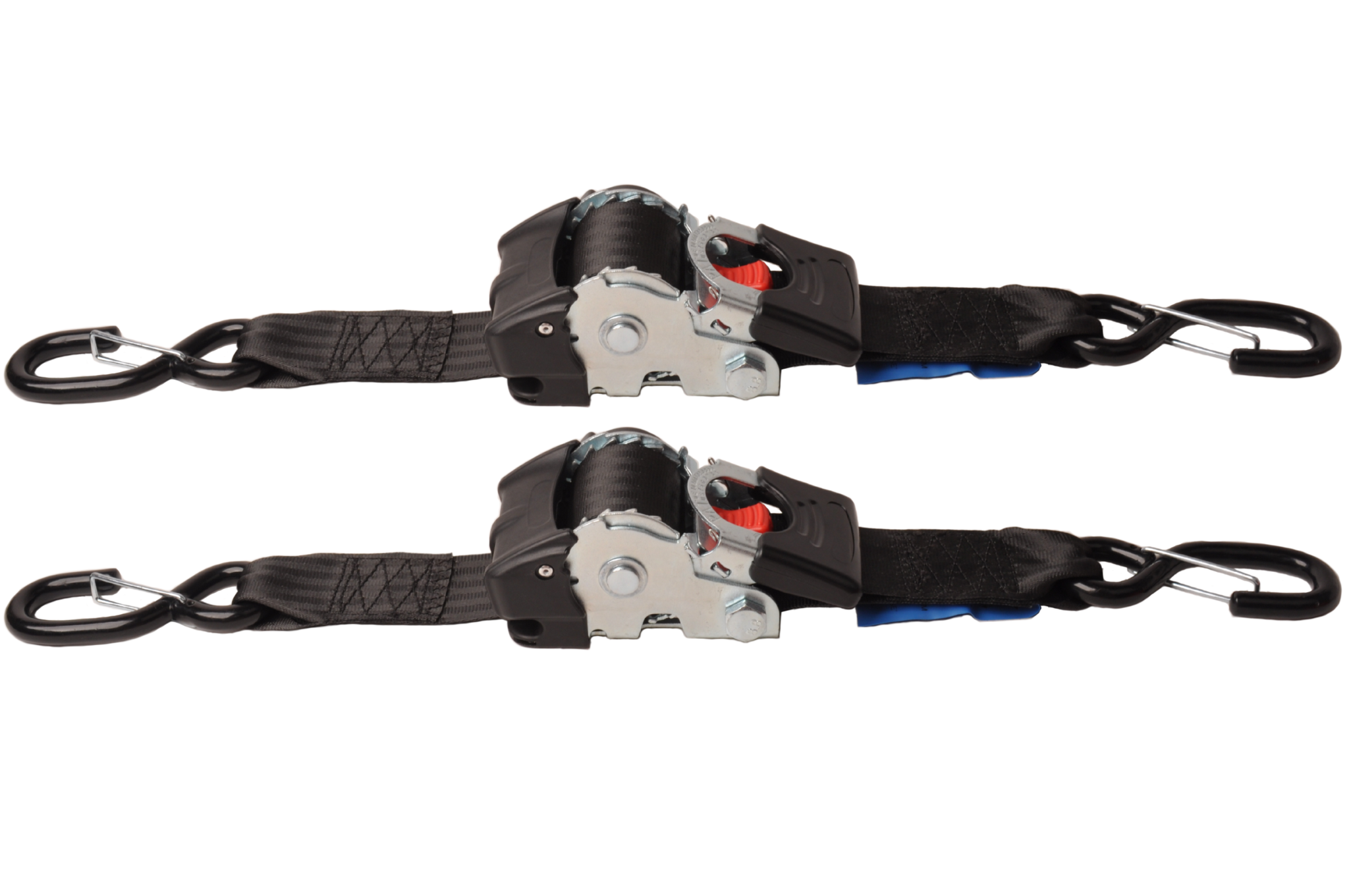 Automatisch oprollende spanband 180x5 cm - met S-haken en borgveer - 1500 kg - set van 2 stuks