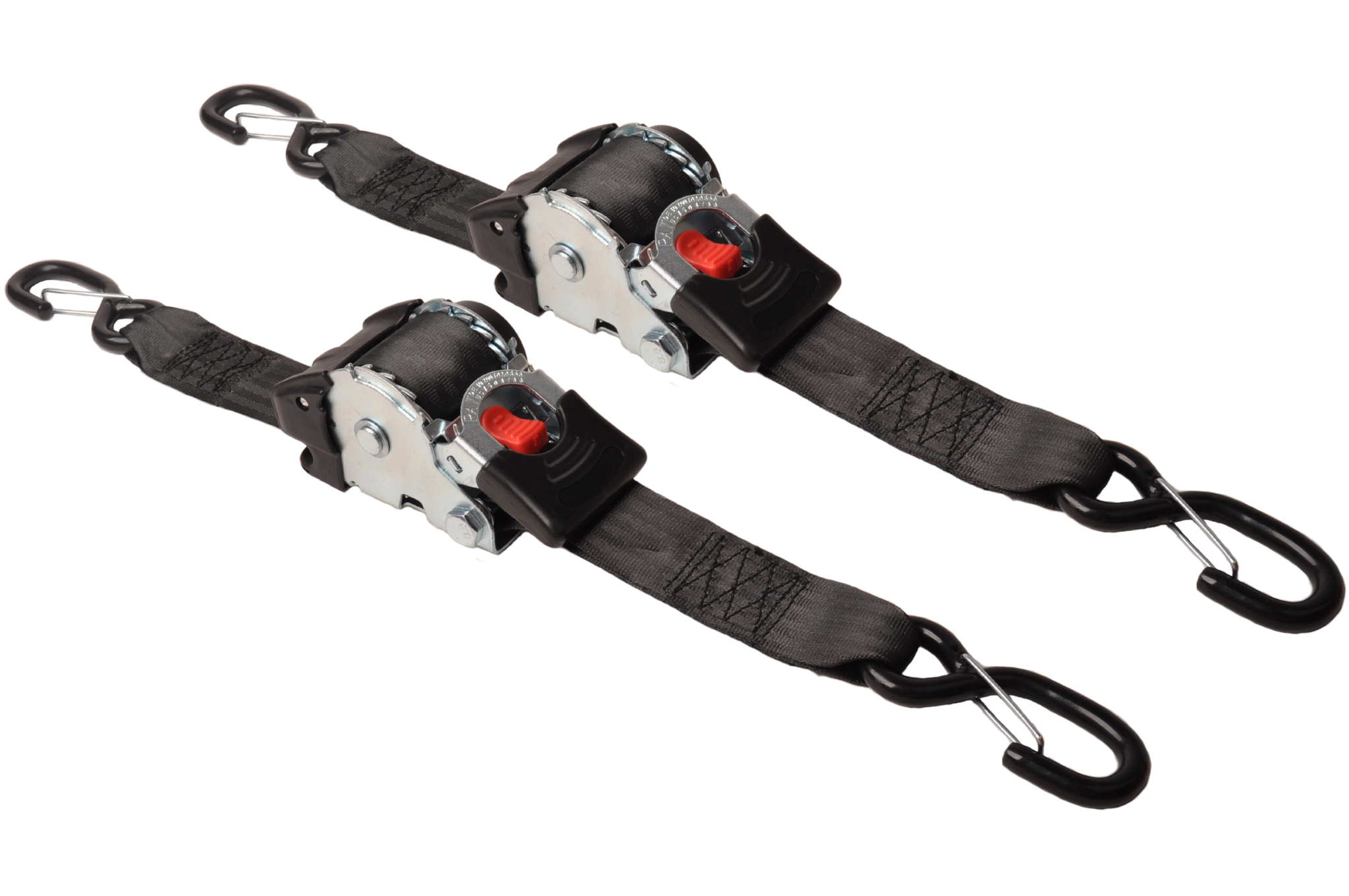 Automatisch oprollende spanband 300x5 cm - met S-haken en borgveer - 1500 kg - set van 2 stuks