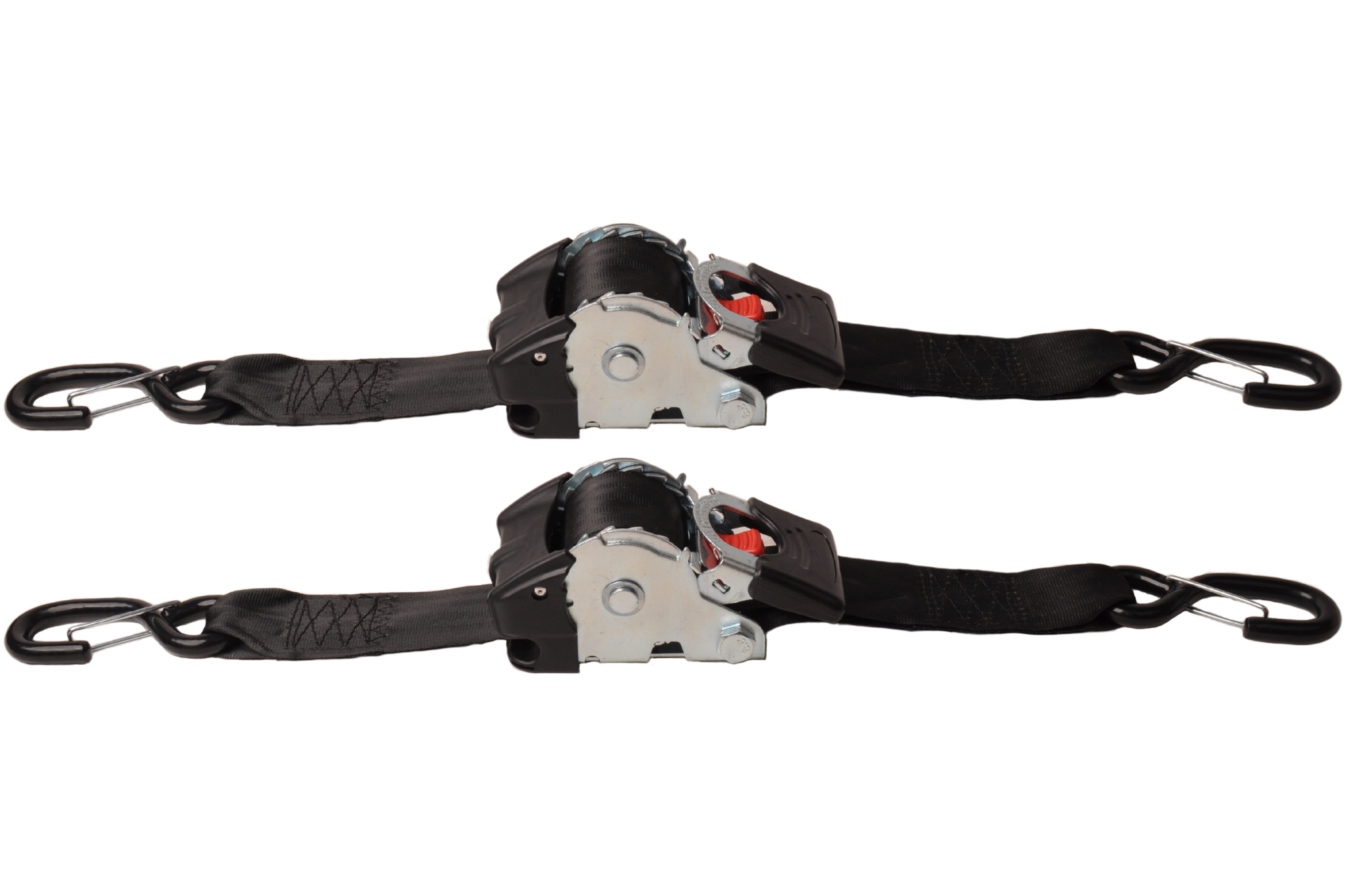 Automatisch oprollende spanband 300x5 cm - met S-haken en borgveer - 1500 kg - set van 2 stuks