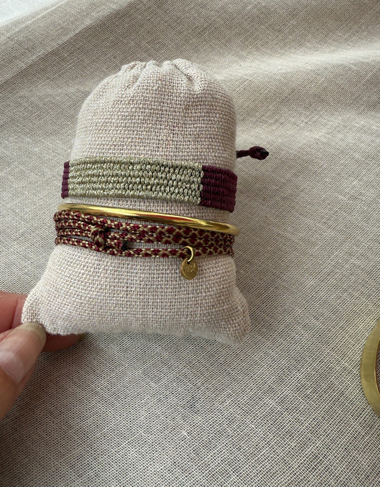 MIEQ Geweven aubergine goud
