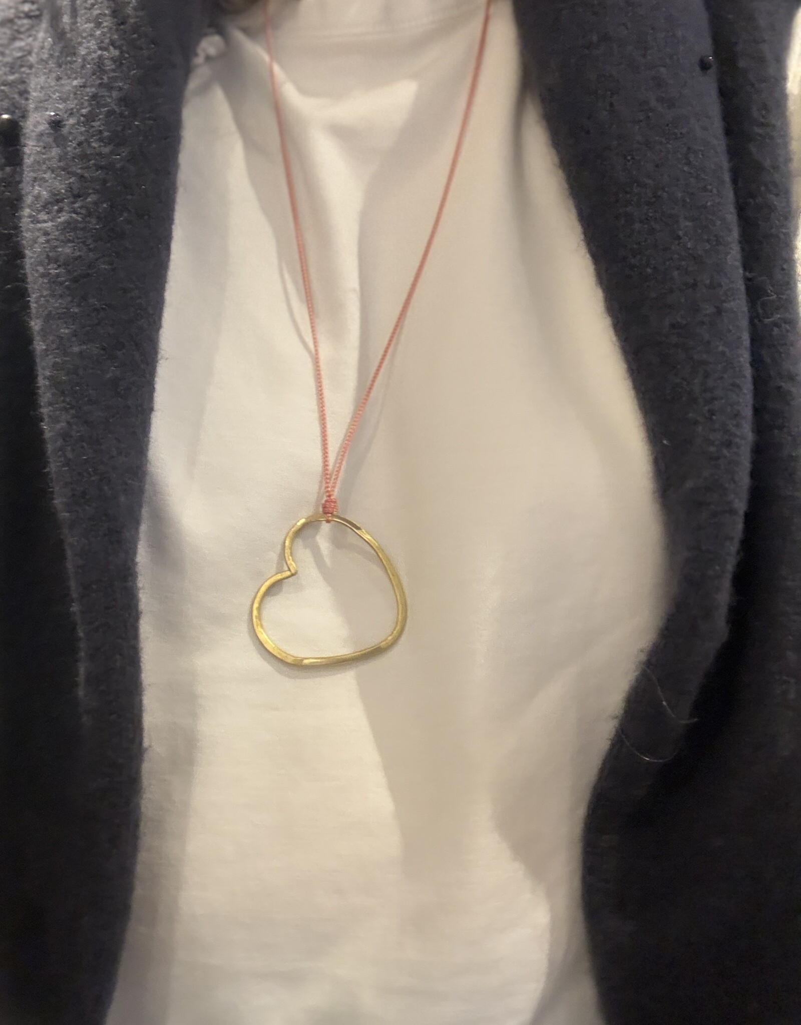 MIEQ Ketting groot hart roze/gele draad