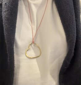 MIEQ Ketting groot hart roze/gele draad