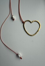 MIEQ Ketting groot hart roze/gele draad