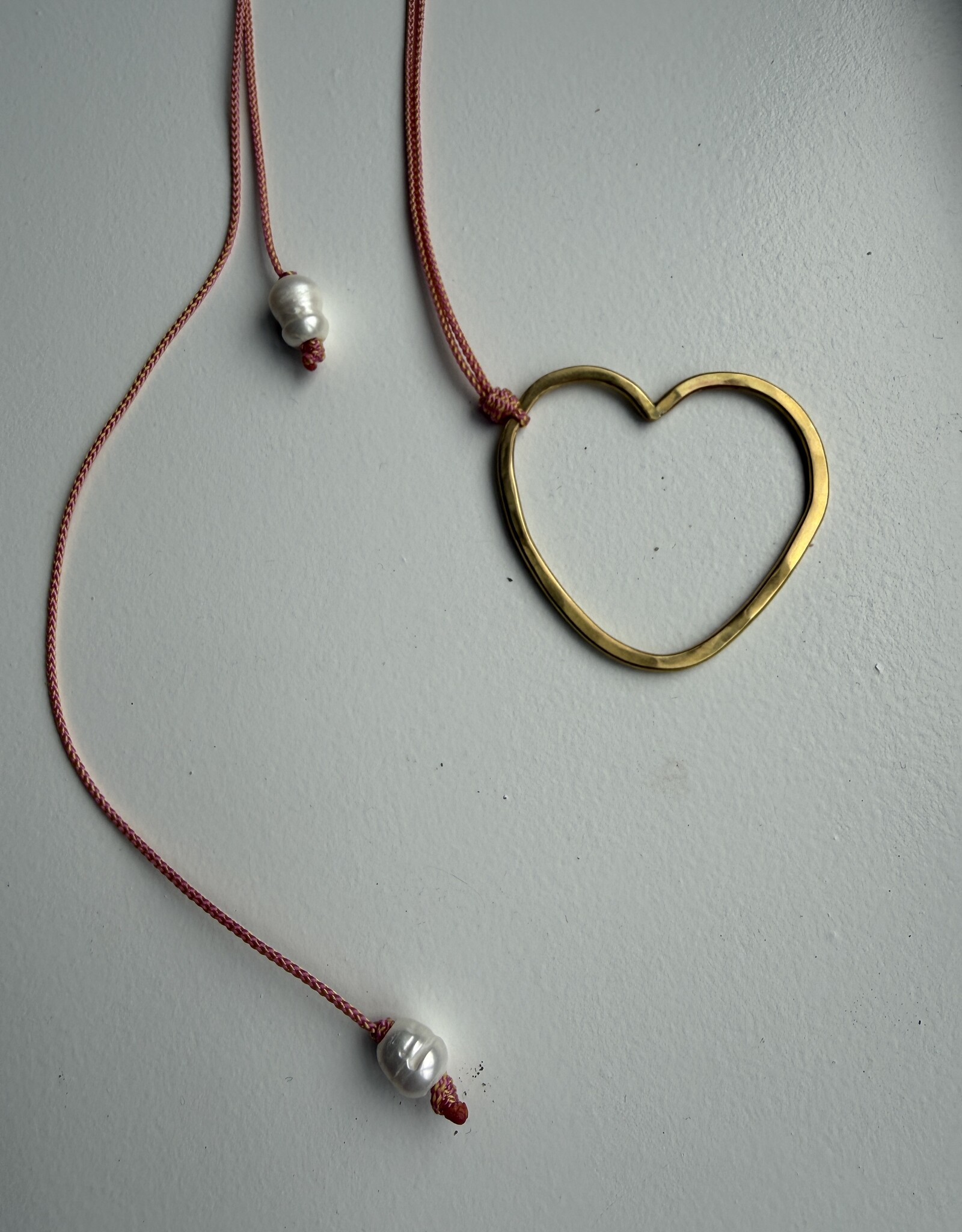 MIEQ Ketting groot hart roze/gele draad