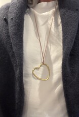 MIEQ Ketting groot hart aan goud/rode draad