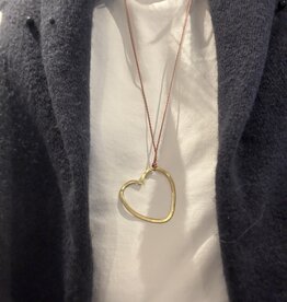 MIEQ Ketting groot hart aan goud/rode draad