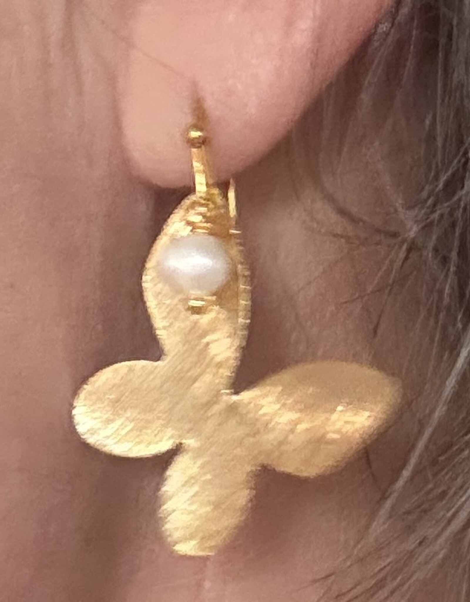 MIEQ Oorbellen vlinder met parel