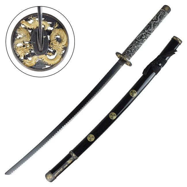 Ornamental Katana – Black | 440 Staal, 103 cm, Houten Schede