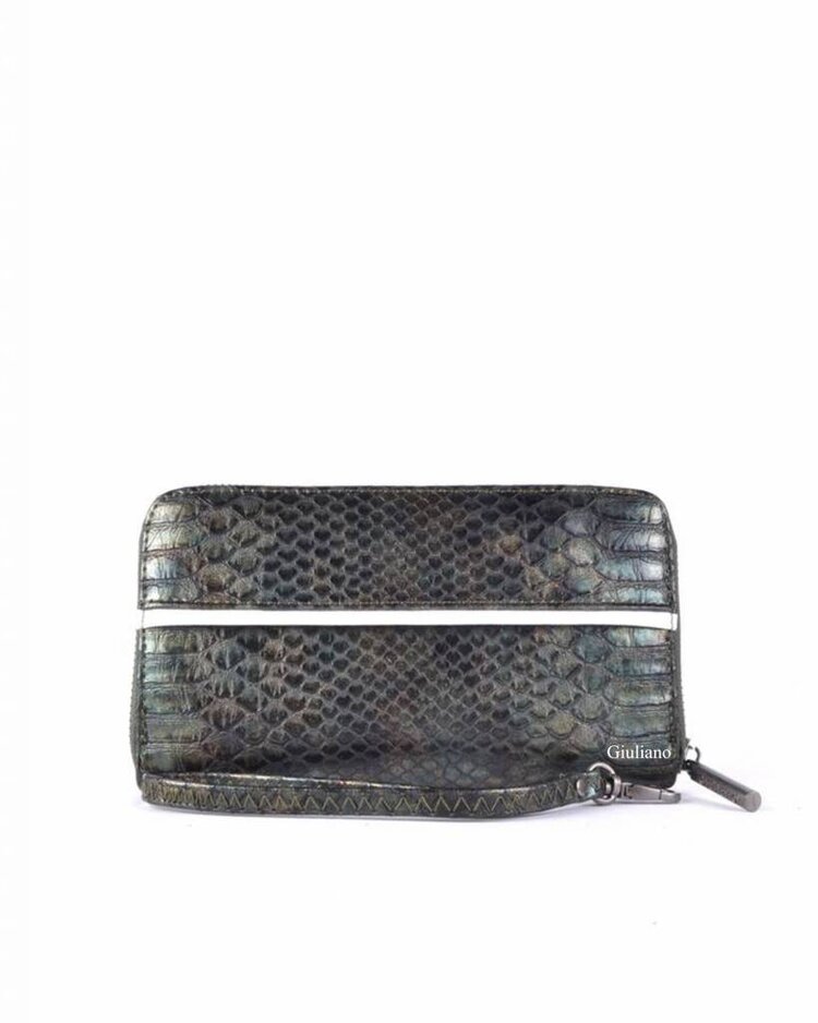 Artificial leather wallet | Croco | White stripe