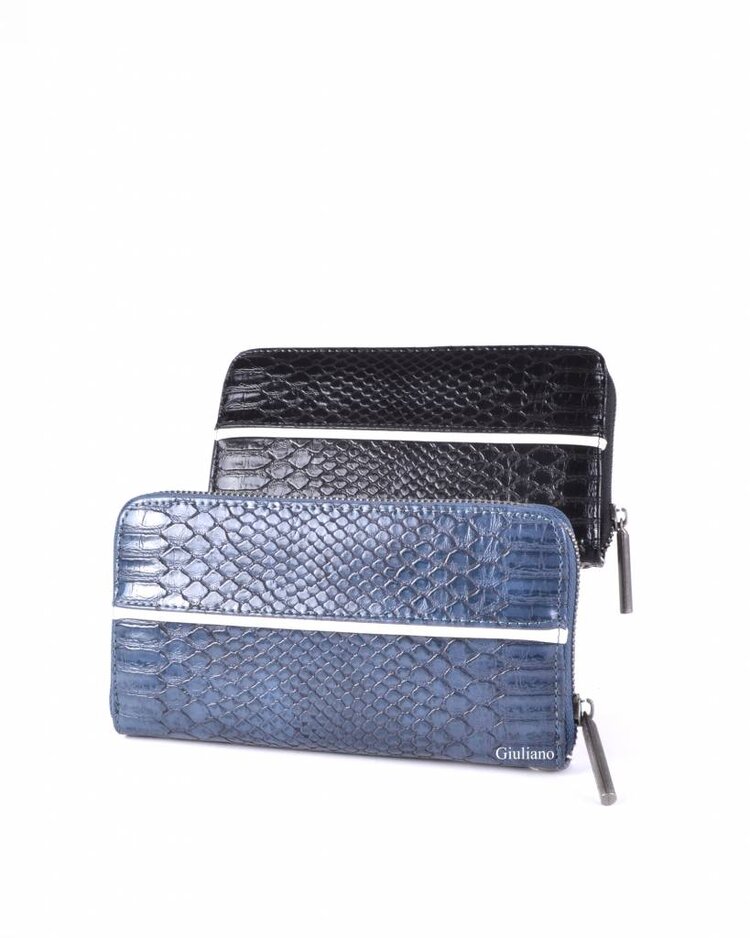 Artificial leather wallet | Croco | White stripe