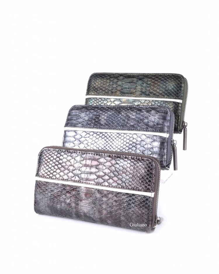 Artificial leather wallet | Croco | White stripe