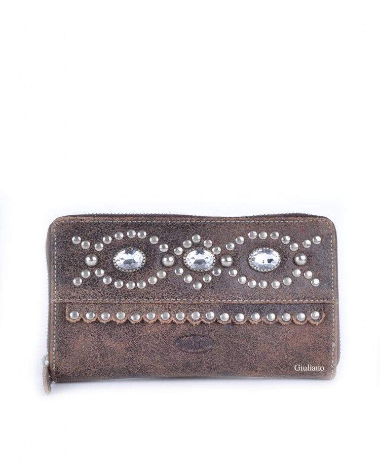 Lederen portemonnee | Studs | Bear Design| Bruin