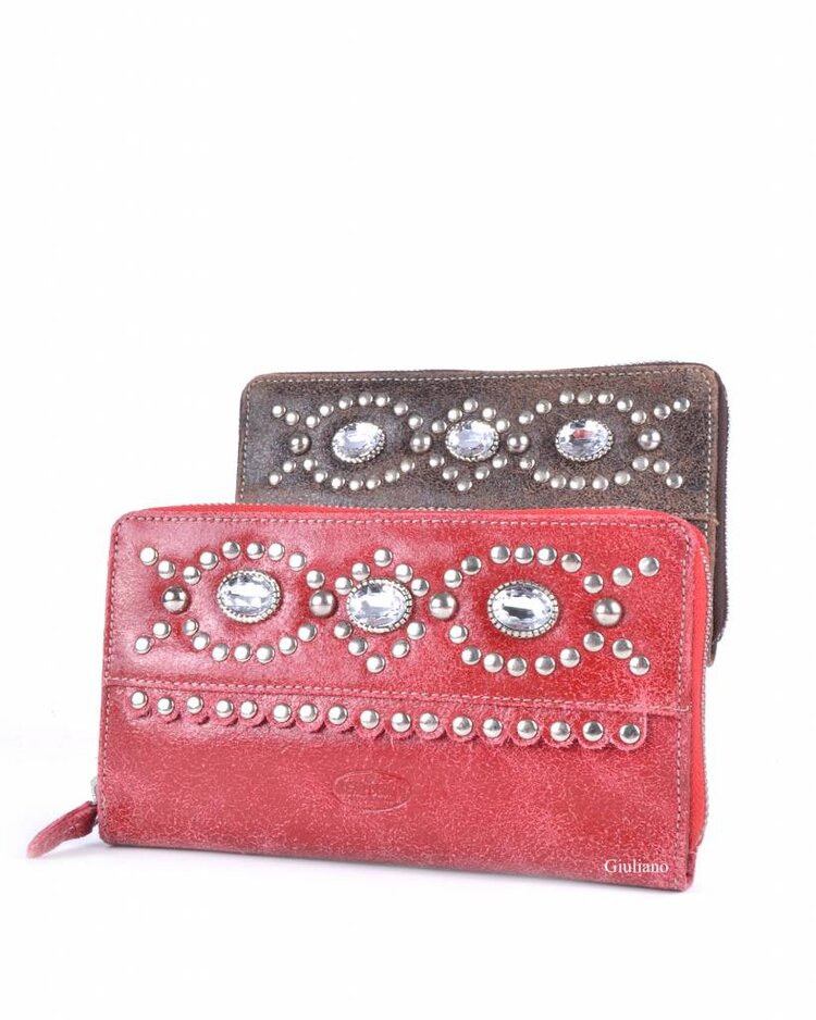 Lederen portemonnee | Studs | Bear Design| Bruin