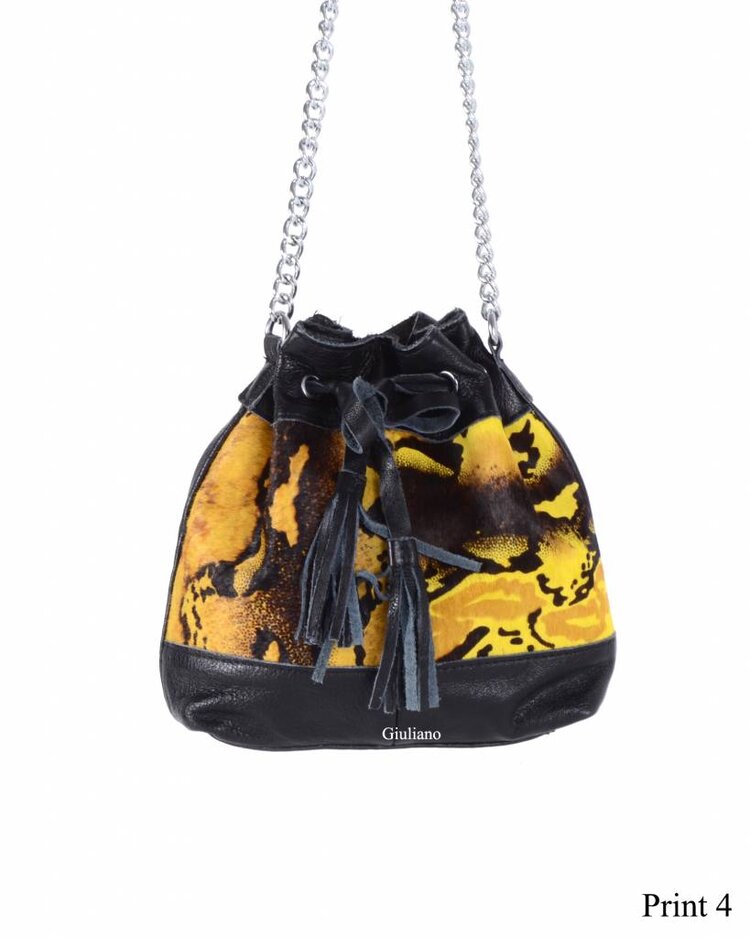 Kleine Leder-Schultertasche | Fell | Print