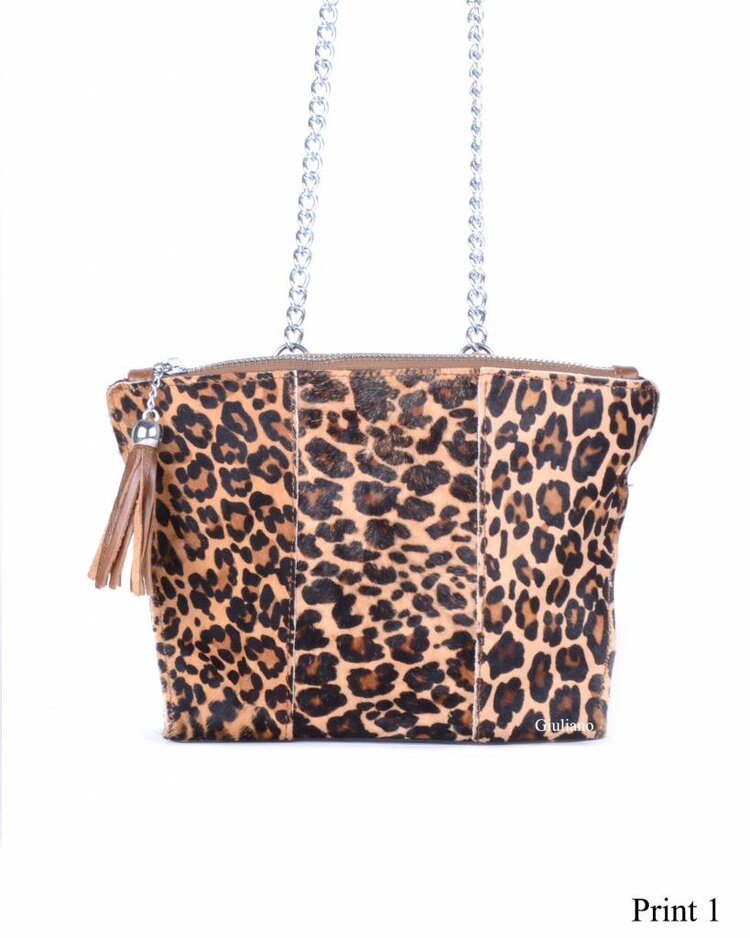 Kleine Leder-Schultertasche | Fell | Print | 0548642