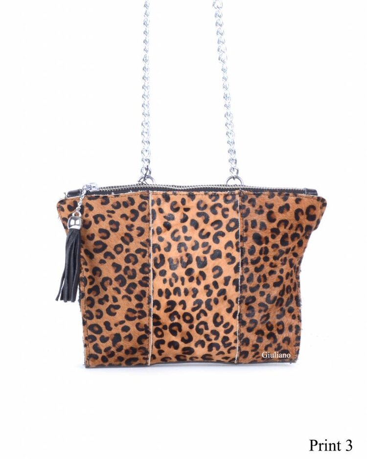 Kleine Leder-Schultertasche | Fell | Print | 0548642