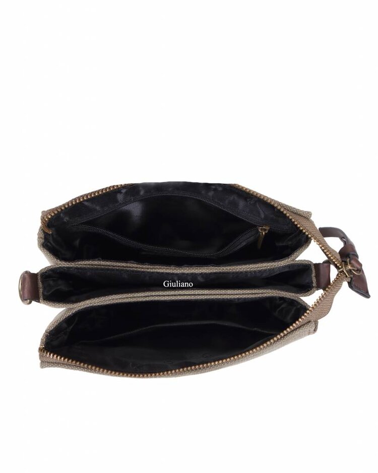 Canvas schoudertasje | Drie-vaks | Raw Casual