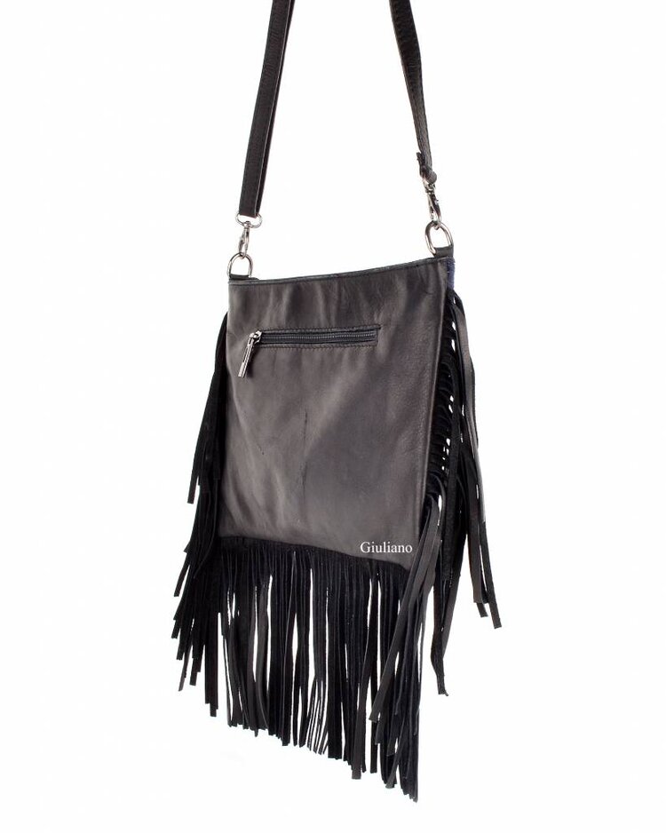 Leder-Schultertasche/Clutch | Fell | Fransen