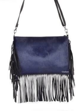 Leder-Schultertasche/Clutch | Fell | Fransen