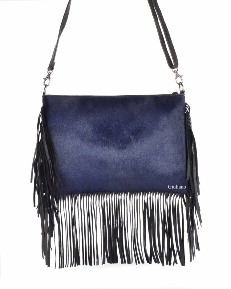 Leder-Schultertasche/Clutch | Fell | Fransen