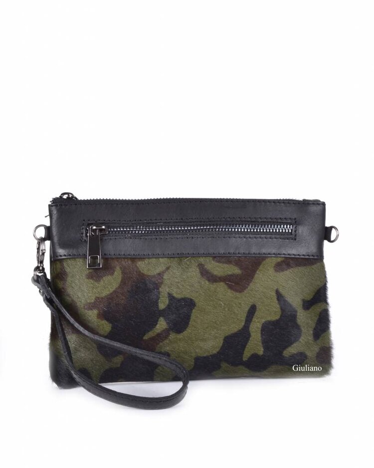 Kleine Leder-Schultertasche/Clutch | Fell | Print | 552191