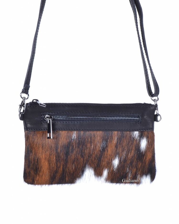 Kleine Leder-Schultertasche/Clutch | Fell | Print | 552191