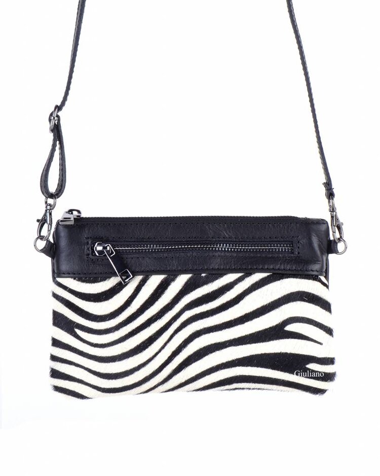 Kleine Leder-Schultertasche/Clutch | Fell | Print | 552191