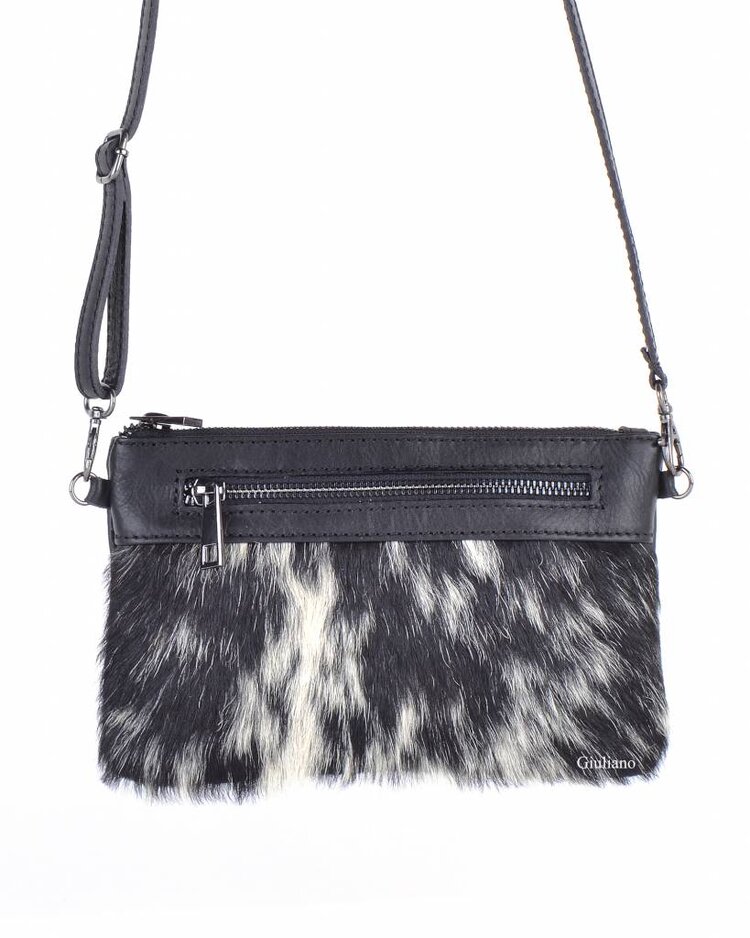 Kleine Leder-Schultertasche/Clutch | Fell | Print | 552191