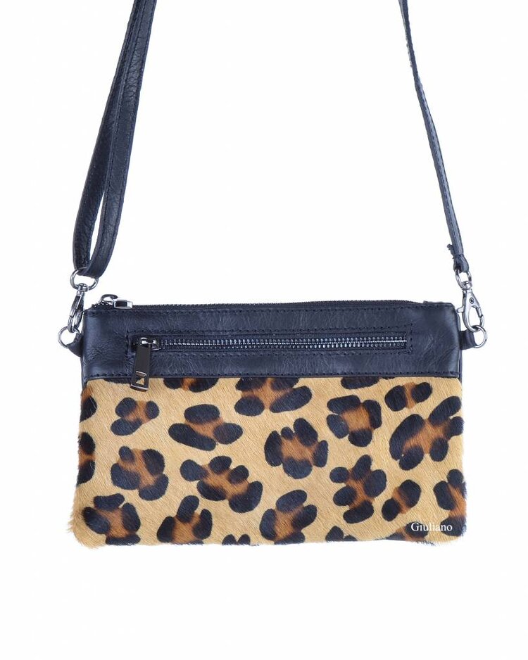 Lederen schoudertasje/clutch | Vacht | Print | 552191