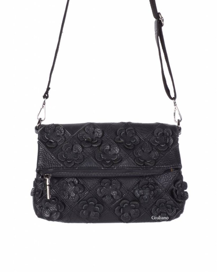 Lederen schoudertasje | Bloemetjes