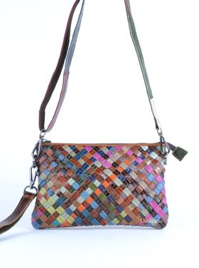 Lederen clutch/schoudertas | Multicolor gevlochten  | 552680