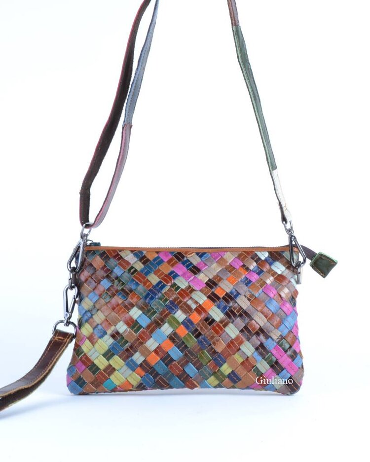 Leder-Clutch/Schultertasche | Multicolor geflochten | 552680