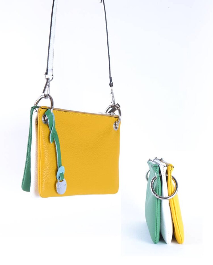 Leder-Schultertasche | 3-farbig