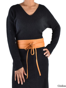 Leather button belt   - Cognac