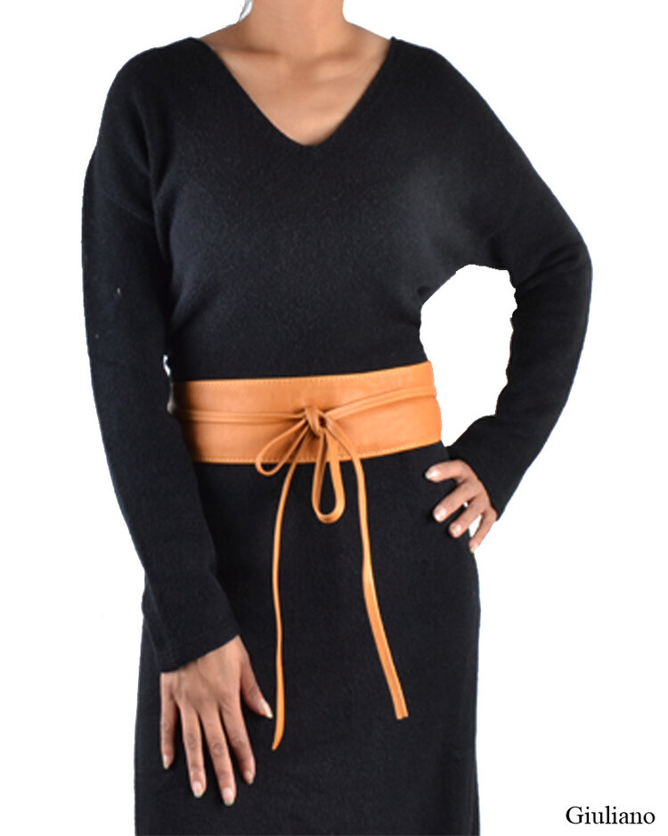 Leather button belt  - Cognac