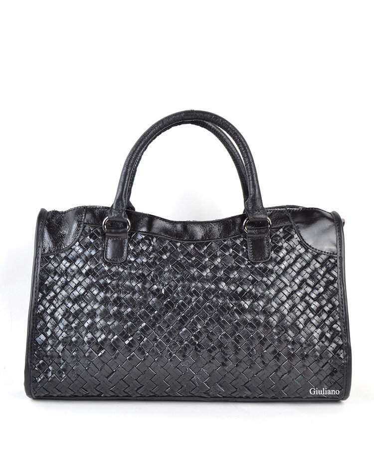 Leder-Handtasche | Schwarz geflochten 552682