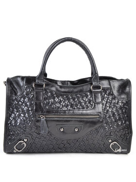Leder-Handtasche | Schwarz geflochten 552682